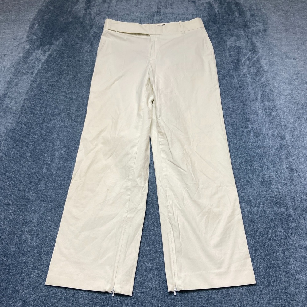 Banana Republic Pants Womens 0L White Cotton Stretch Mid Rise Ankle Zip Wide Leg
